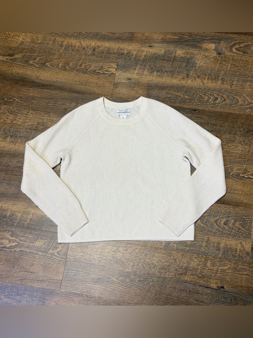 Rachel Zoe Ivory Cashmere Knit Crew Neck Ribbed Sweater Women’s Small